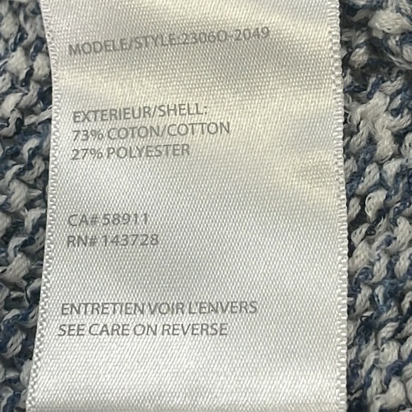 Tribal Cardigan Sweater, Soft Knit, Frayed Edge, Blue & White, XL - Picture 7 of 8